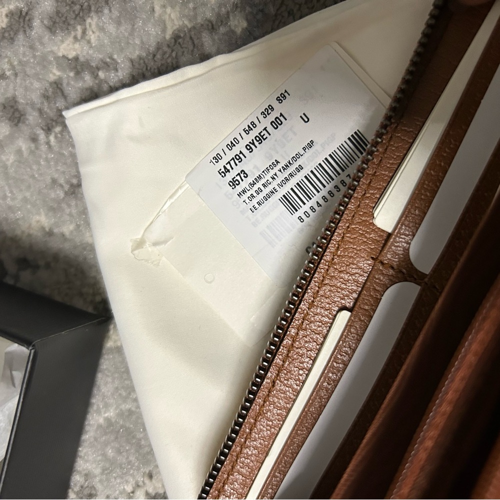 New Gucci Long Wallet Yankees GG Supreme Brown Zip Long Wallet Beige With Box - Picture 5 of 6